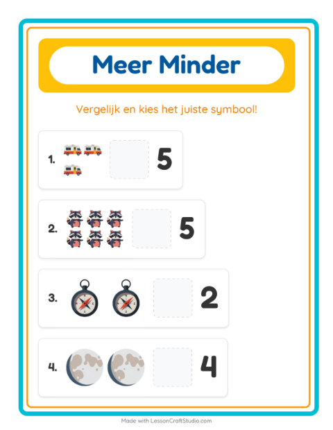 Voorbeeld van het Meer Of Minder-werkblad met Kamperen voor peuterklas