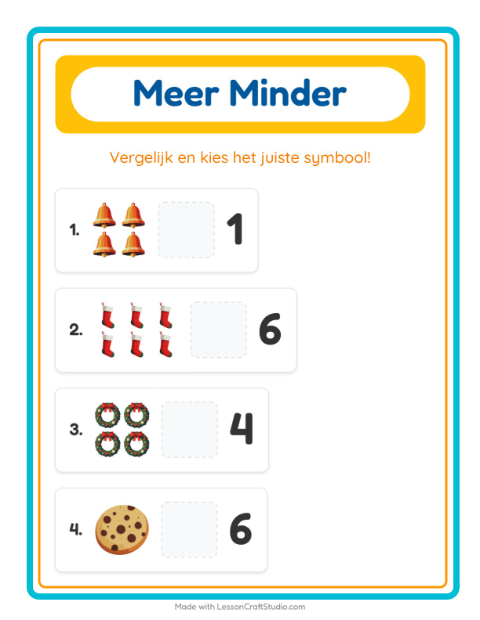 Voorbeeld van het Meer Of Minder-werkblad met Kerstmis voor peuterklas