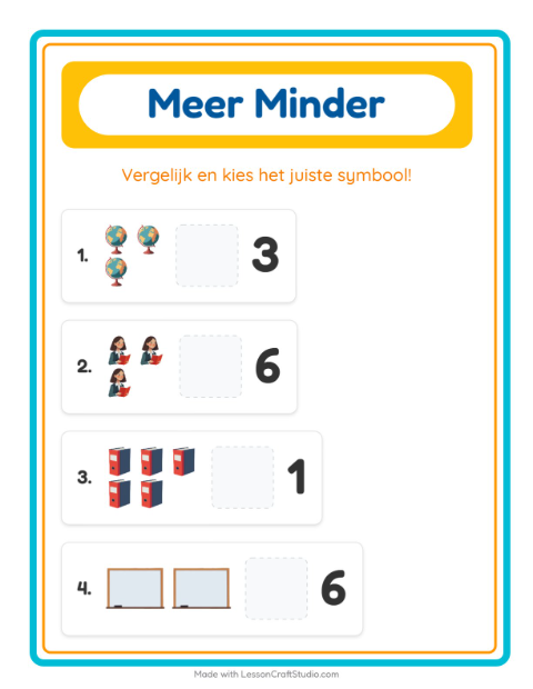 Voorbeeld van het Meer Of Minder-werkblad met Klaslokaal voor peuterklas