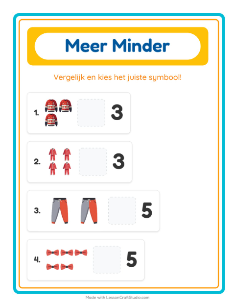 Voorbeeld van het Meer Of Minder-werkblad met Kleding voor peuterklas