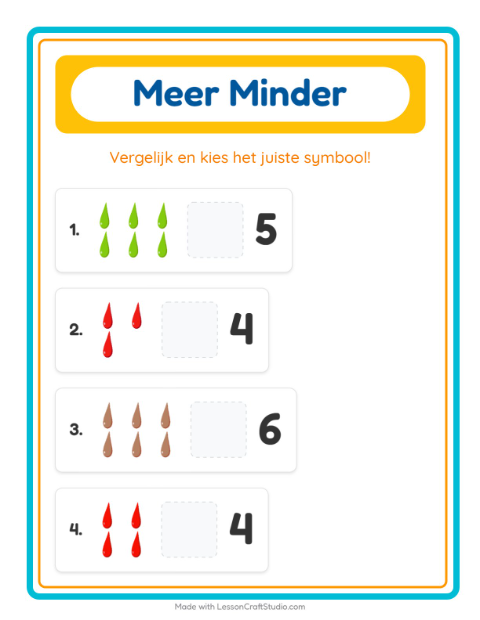Voorbeeld van het Meer Of Minder-werkblad met Kleuren voor peuterklas