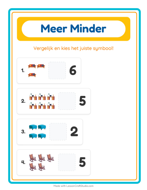 Voorbeeld van het Meer Of Minder-werkblad met Meubels voor peuterklas