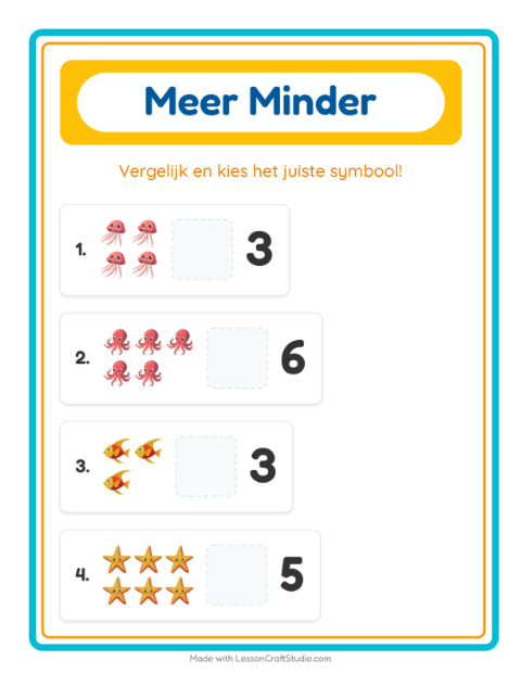 Voorbeeld van het Meer Of Minder-werkblad met Oceaanleven voor peuterklas