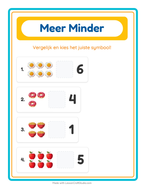 Voorbeeld van het Meer Of Minder-werkblad met Ontbijt voor peuterklas