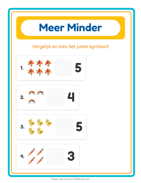 Voorbeeld van het Meer Of Minder-werkblad met Pasen voor peuterklas