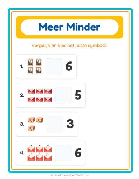 Voorbeeld van het Meer Of Minder-werkblad met Postkantoor voor peuterklas
