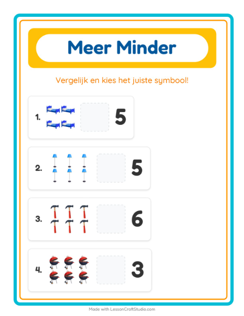 Voorbeeld van het Meer Of Minder-werkblad met Rond het huis voor peuterklas