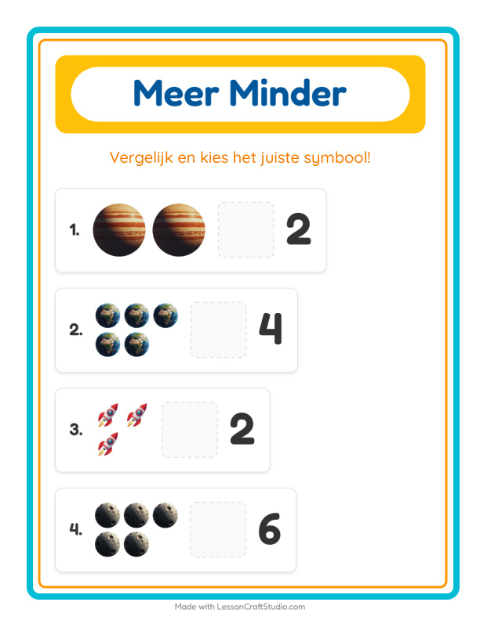 Voorbeeld van het Meer Of Minder-werkblad met Ruimte voor peuterklas