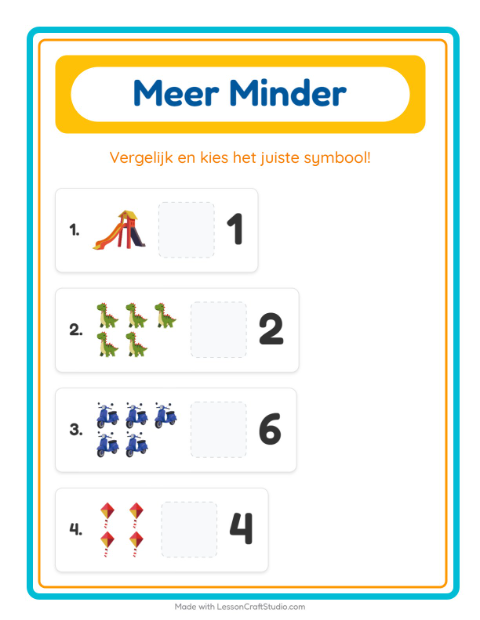 Voorbeeld van het Meer Of Minder-werkblad met Speelgoed voor peuterklas