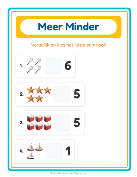 Voorbeeld van het Meer Of Minder-werkblad met Strand voor peuterklas