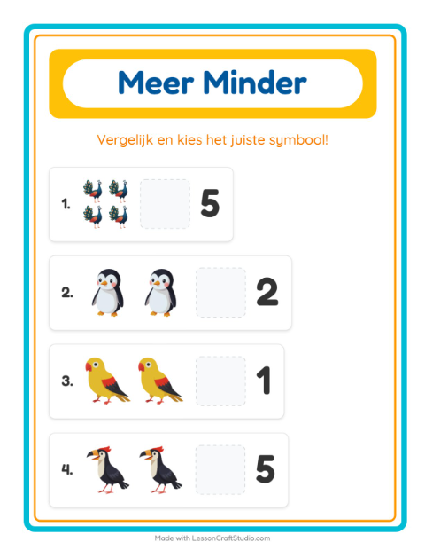 Voorbeeld van het Meer Of Minder-werkblad met Vogels voor peuterklas