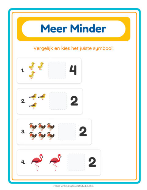 Voorbeeld van het Meer Of Minder-werkblad met Vogels 2 voor peuterklas