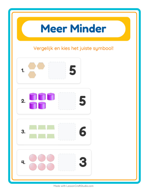 Voorbeeld van het Meer Of Minder-werkblad met Vormen voor peuterklas