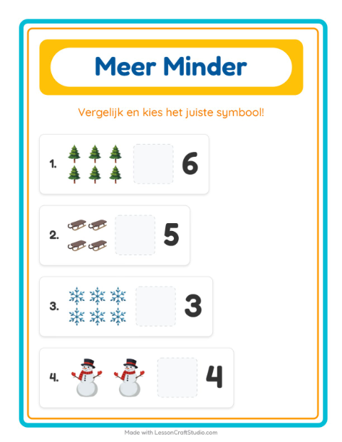 Voorbeeld van het Meer Of Minder-werkblad met Winter voor peuterklas