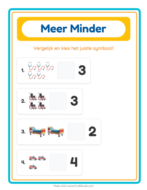 Voorbeeld van het Meer Of Minder-werkblad met Ziekenhuis voor peuterklas