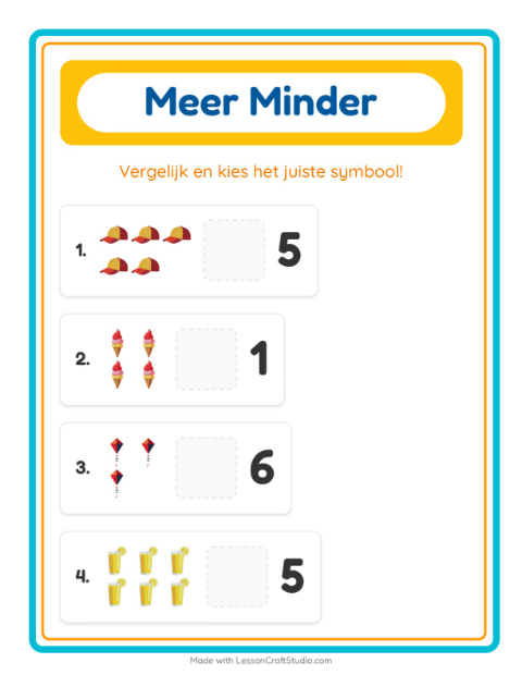 Voorbeeld van het Meer Of Minder-werkblad met Zomer voor peuterklas