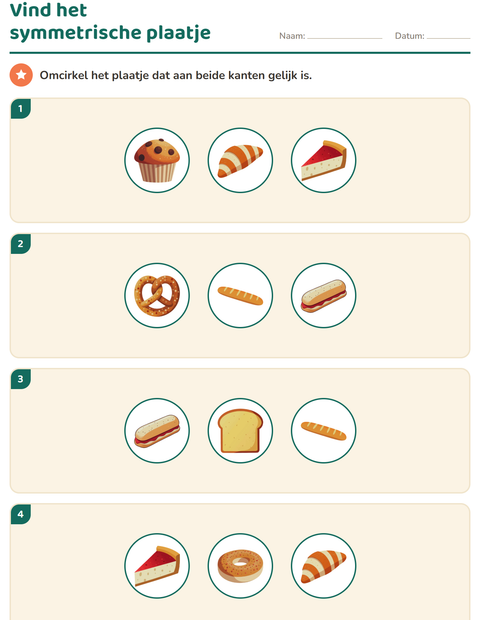 Voorbeeld van het Meetkunde-werkblad met Bakkerij voor groep 4