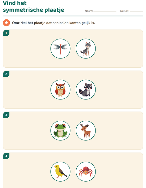 Voorbeeld van het Meetkunde-werkblad met Boswezens voor groep 4
