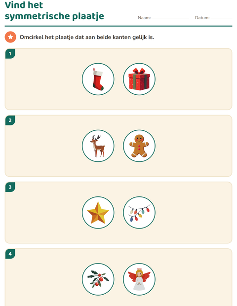 Voorbeeld van het Meetkunde-werkblad met Kerstmis voor groep 4