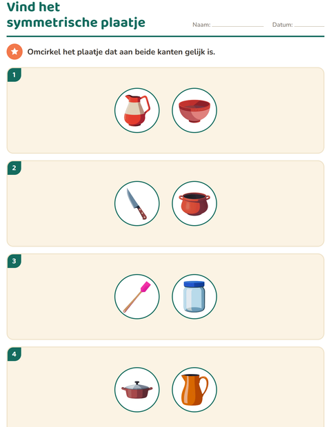 Voorbeeld van het Meetkunde-werkblad met Keukengerei voor groep 4