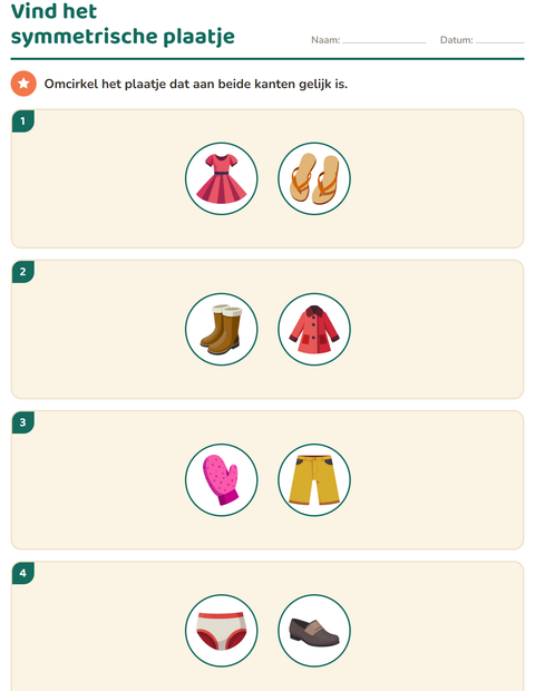 Voorbeeld van het Meetkunde-werkblad met Kleding voor groep 4