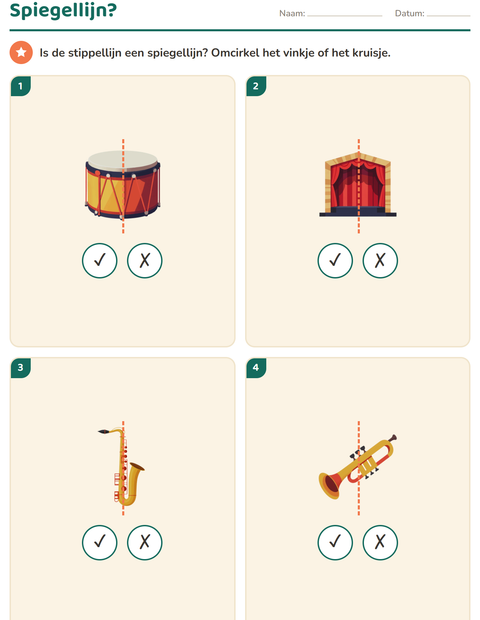 Voorbeeld van het Meetkunde-werkblad met Muziek voor groep 4