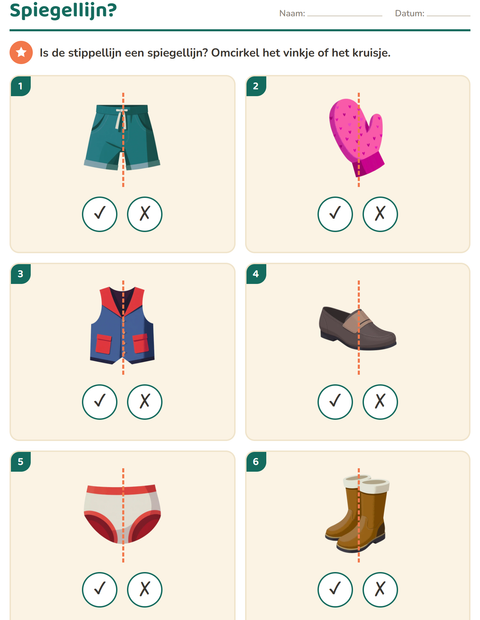 Voorbeeld van het Meetkunde-werkblad met Kleding voor groep 4