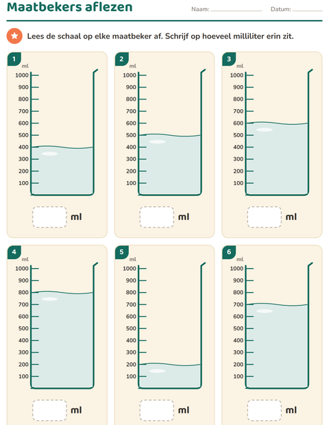 Voorbeeld van het Meten-werkblad voor groep 4