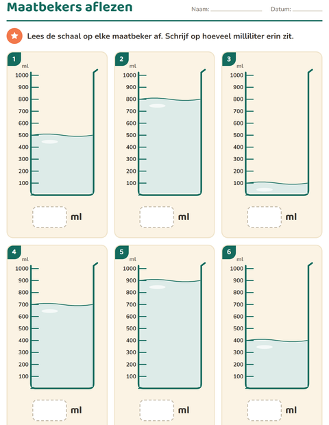 Voorbeeld van het Meten-werkblad voor groep 4