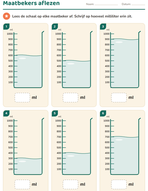 Voorbeeld van het Meten-werkblad voor groep 4