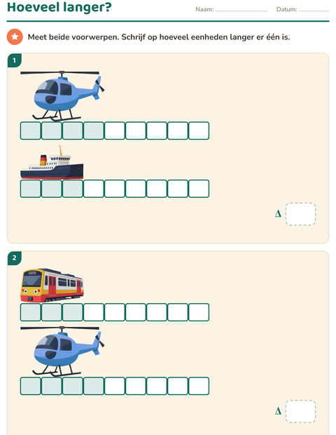 Voorbeeld van het Meten-werkblad met Voertuigen voor groep 4