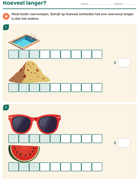 Voorbeeld van het Meten-werkblad met Zomer voor groep 4