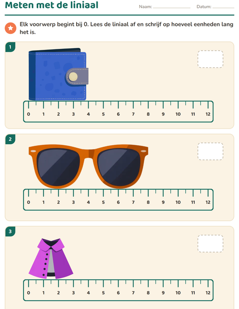 Voorbeeld van het Meten-werkblad met Accessoires voor groep 4