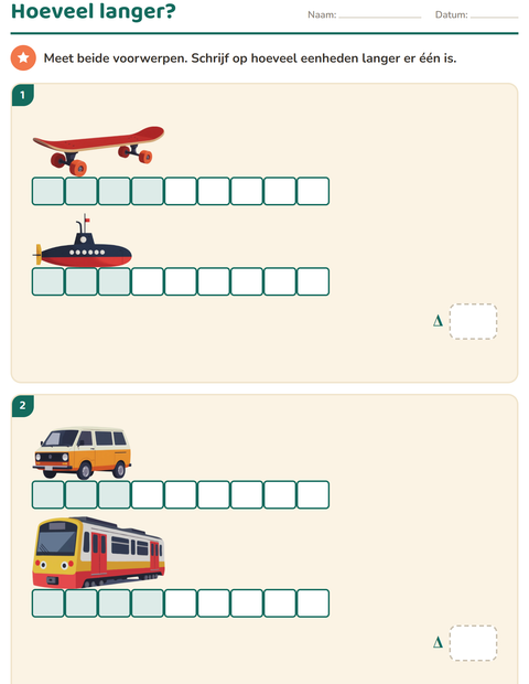 Voorbeeld van het Meten-werkblad met Voertuigen voor groep 4