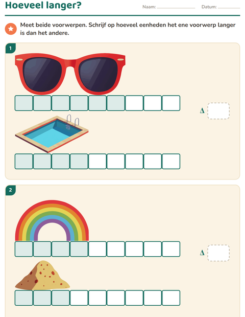 Voorbeeld van het Meten-werkblad met Zomer voor groep 4