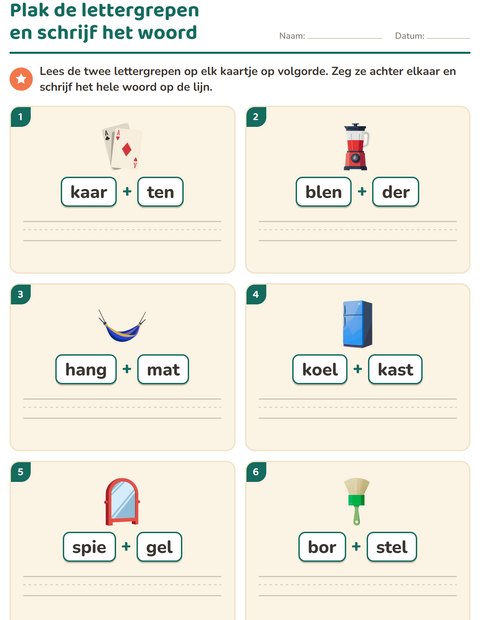 Voorbeeld van het Mkm-woorden lezen-werkblad voor groep 3
