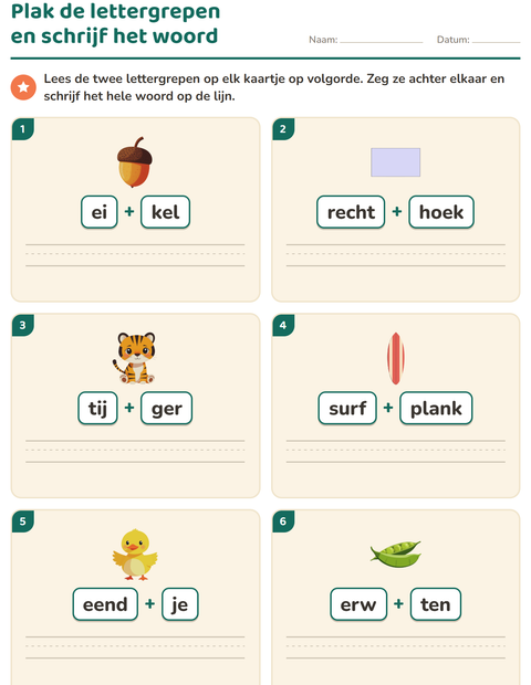 Voorbeeld van het Mkm-woorden lezen-werkblad voor groep 3