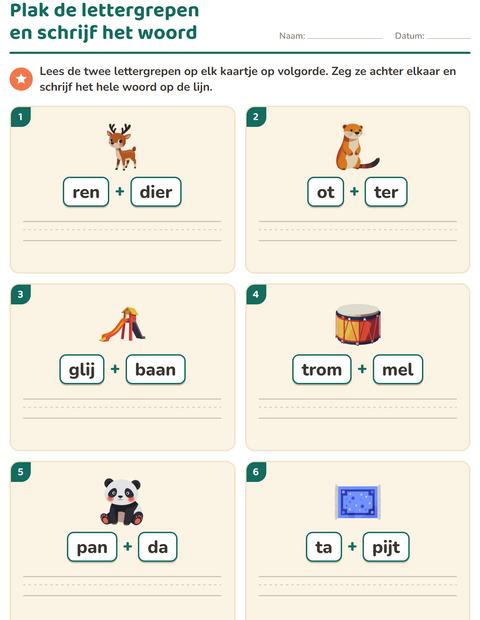 Voorbeeld van het Mkm-woorden lezen-werkblad voor groep 3