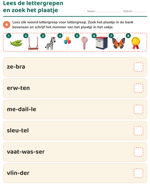 Voorbeeld van het Mkm-woorden lezen-werkblad voor groep 3
