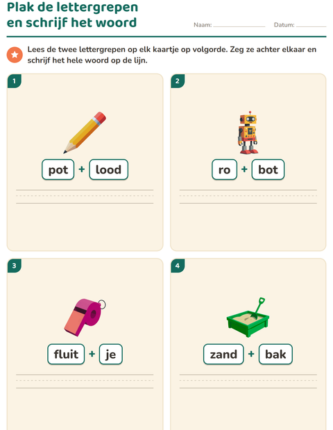 Voorbeeld van het Mkm-woorden lezen-werkblad voor groep 3