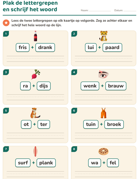 Voorbeeld van het Mkm-woorden lezen-werkblad voor groep 3