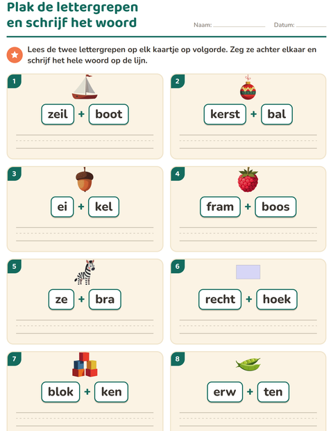 Voorbeeld van het Mkm-woorden lezen-werkblad voor groep 3