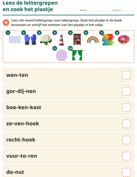 Voorbeeld van het Mkm-woorden lezen-werkblad voor groep 3
