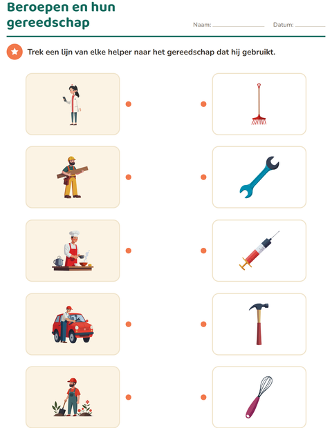 Voorbeeld van het Natuur verbinden-werkblad voor kleuterklas