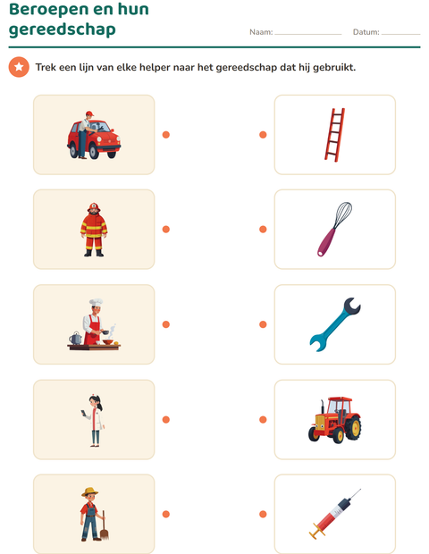 Voorbeeld van het Natuur verbinden-werkblad voor kleuterklas