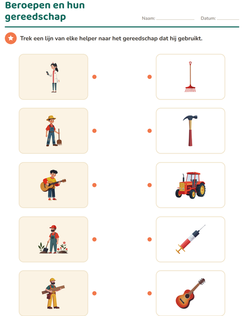 Voorbeeld van het Natuur verbinden-werkblad voor kleuterklas