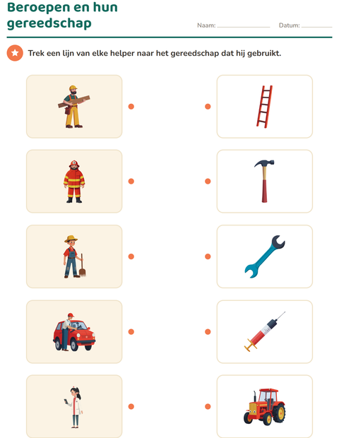 Voorbeeld van het Natuur verbinden-werkblad voor kleuterklas