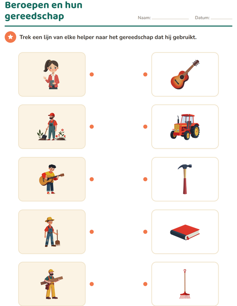 Voorbeeld van het Natuur verbinden-werkblad voor kleuterklas