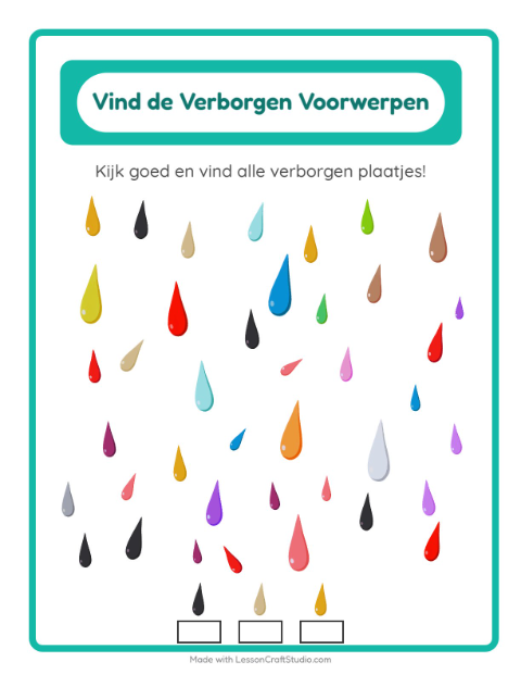Voorbeeld van het Objecten Zoeken-werkblad met Kleuren voor kleuterklas