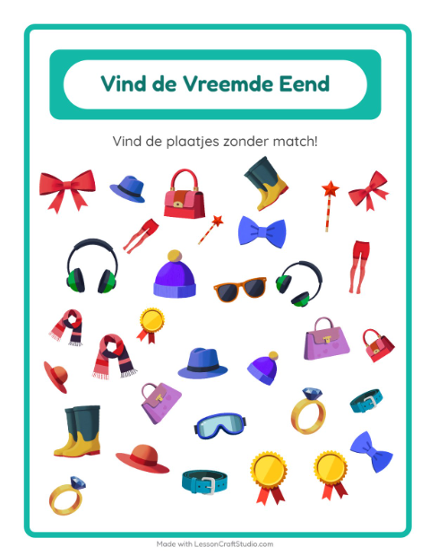 Voorbeeld van het Objecten Zoeken-werkblad met Accessoires voor kleuterklas
